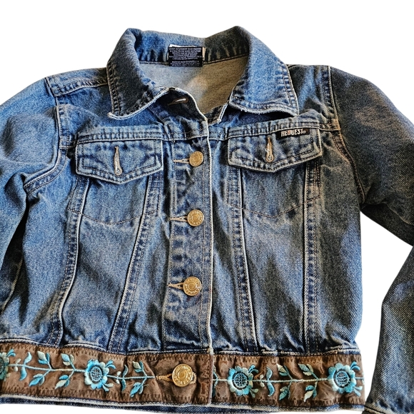 CHILD Denim Jean Jackwt With Sweet Handpainted Steampunk Kitten On The Back. - Picture 2 of 4